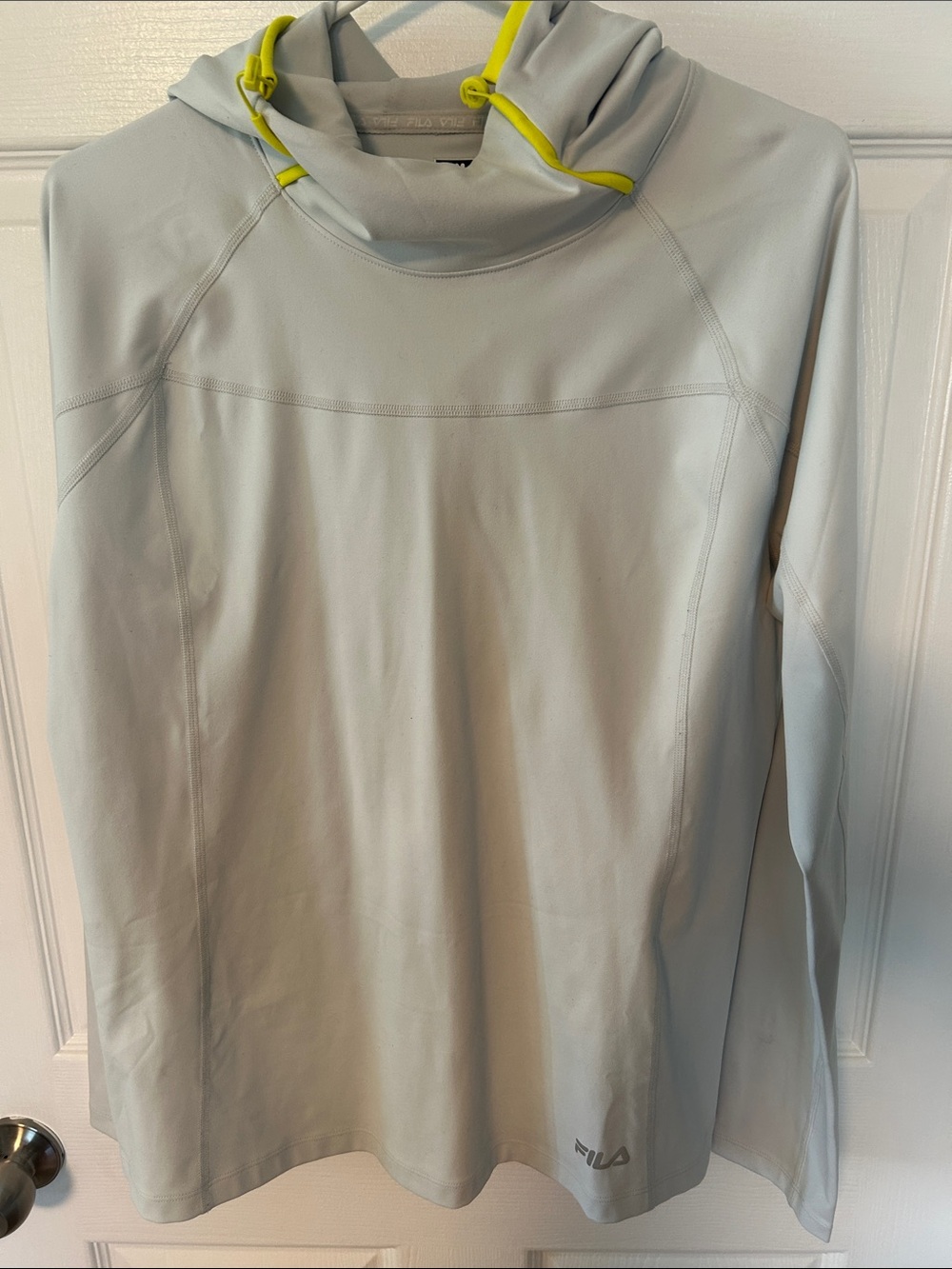 FILA Light Gray Hooded Performance Sweatshirt with Neon Yellow Trim